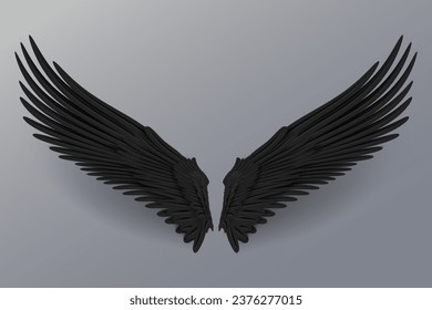 Realistic black wings. Angel black wings or bird fly wing. 3D bird wings design template.