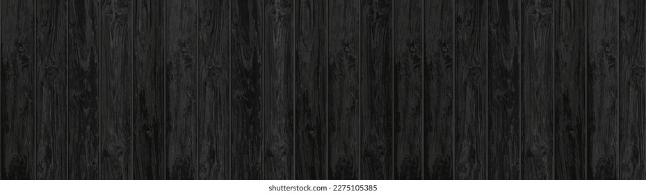 Realistic black wooden board background. Vector illustration of floor, wall, table surface top view with vertical wood planks. Natural material texture for home interior design and decor, rustic style