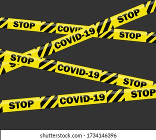 Realistic black and yellow quarantine stripes. Vector graphic illustration of quarantine tape isolated on a black background. warning sign Covid-19. Coronavirus, stop the outbreak of Covid-19.