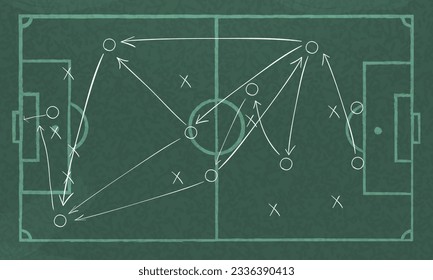 Realistic blackboard drawing a soccer game strategy.
