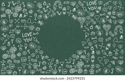 Realistic blackboard drawing a Valentine's Day doodle amd i love you for happy heart, doodle vector design