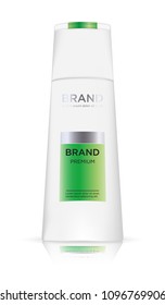 Realistic blanc cosmetic bottle in white color on white background, mockup for branding design and ads, template, beauty and hygiene concept.