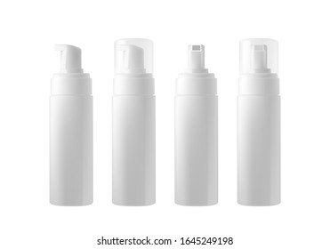 Realistic blank 3d bottle with dispenser isolated on white background. Vector pack mockup for product design and branding. Blank food, cosmetic and hygiene package template