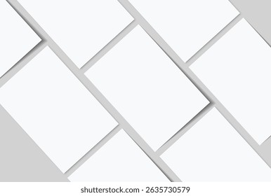 Maqueta de volante de papel en blanco realista en formato A4 con sombra aislada. Plantilla de diseño de hoja para el cartel de la presentación, diario, volante, folleto, volante, tarjeta de visita, tarjeta, postal, carta o invitación