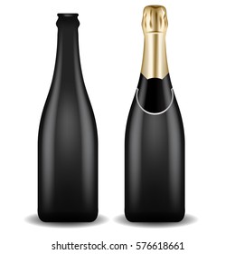 Realistic Blank Black Champagne Bottle : Vector Illustration