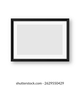 Realistic blank black picture frames collection. Modern poster mockup for artwork, photography, or advertising. Perfect for art galleries, interior decor, and branding. Vector illustration