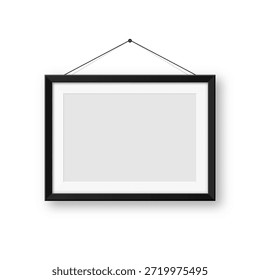 Realistic blank black picture frames collection. Modern poster mockup for artwork, photography, or advertising. Perfect for art galleries, interior decor, and branding. Vector illustration