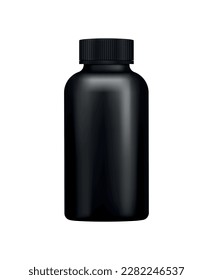 Realistic blank black plastic bottle for sport nutrition or vitamins vector illustration