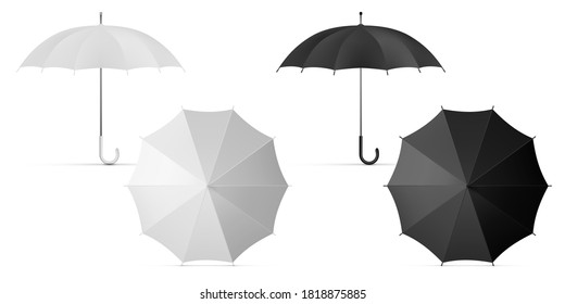 Realistic Blank Black And White Umbrella Set For Branding. EPS10 Vector