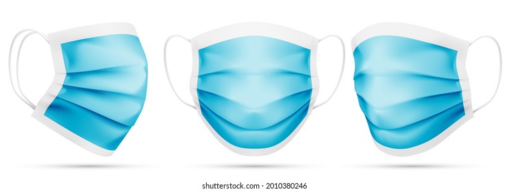 Realistic Blank Blue Disposable Medical Masks Template