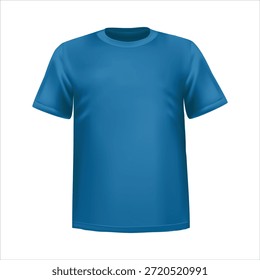 Frente de Plantilla de Vector azul en blanco realista de la camiseta aislado en el fondo blanco