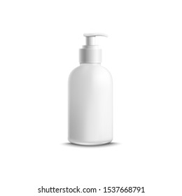 Realistic blank bottle or container for liquid cosmetic products with dispenser mockup vector illustration isolated on white background. Dropper bottle for gel or lotion.