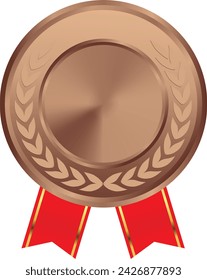 Realistic Blank Bronze Medal Vector, Blank Bronze Award with ribbon, Prize, Bronze Challenge Award, Blank Medal Award winner, trophy, Bronze Coin winner