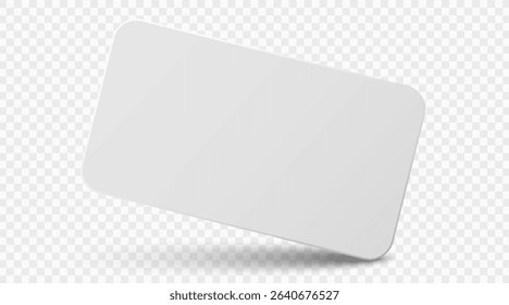 Realistic blank card mockup with soft shadow and tilted angle isolated on a transparent background. Showcasing for business cards, branding design, and graphic template. Vector illustration.