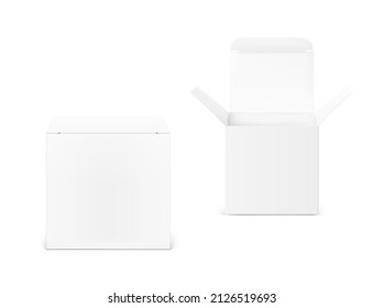 Realistic blank cardboard box. Vector illustration isolated on white background, ready and simple to use for your design. Close and open view. EPS10.	