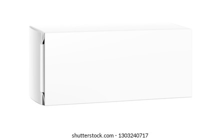 Realistic blank cardboard packaging box mockup. Vector illustration isolated on white background. Can be use for medicine, food, cosmetic and other. Ready for your design. EPS10.	
