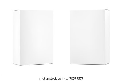 Realistic blank cardboard packaging boxes mock up. Vector illustration isolated on white background. Can be use for medicine, food, cosmetic and other. Ready for your design. EPS10.