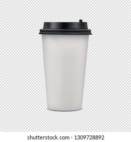 Realistic Blank Coffee Paper Cup With Lid - Vector Illustration - Isolated On Transparent Background