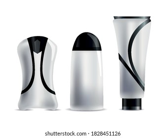 Tubos cosméticos en blanco realistas. Conjunto de paquetes sin marca para cosméticos corporales. Burla vectorial aislada en blanco. Contenedor de plástico para productos cosméticos. Sobre fondo blanco