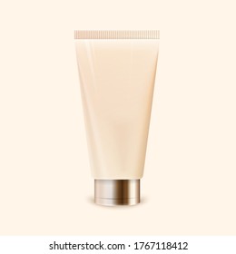 Realistic blank cream tube mock up. Vector illustration isolated on white background. Can be use for cosmetic, medicine, food and other. Ready for your design. EPS10.