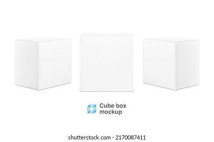 Realistic blank cube boxes mockup. Vector illustration isolated on white background. Can be use for food, medicine, cosmetic and other. Ready for your design. EPS10.	