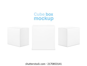 Realistic blank cube boxes mockup. Vector illustration isolated on white background. Can be use for food, medicine, cosmetic and other. Ready for your design. EPS10.	