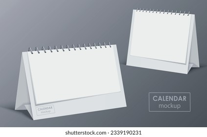 Modelación del calendario de escritorio en blanco realista sobre ilustración vectorial aislada de fondo gris