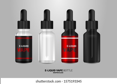 Realistic blank e liqid glass bottle with dropper cap. E juice vaporizer element design vector