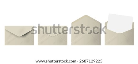 Realistic blank envelope,open,closed and with letter. Vector set of mockup isolated on a white background