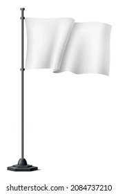 Realistic blank flag. White waving cloth on stick