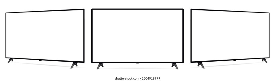 Realistic blank flat screen TV mockup from angled views