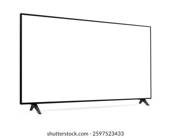 Realistic blank flat screen TV mockup from angled view