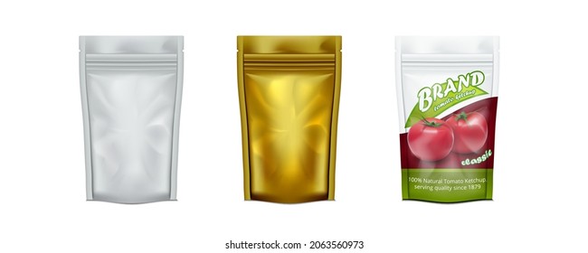Realistische flexible Beutel mit Pouch Snack Beutel. EPS10-Vektorgrafik