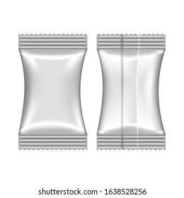 Realistic blank flow pack isolated on white background. Vector pack mockup for product design and branding. Blank food, cosmetic and hygiene package template