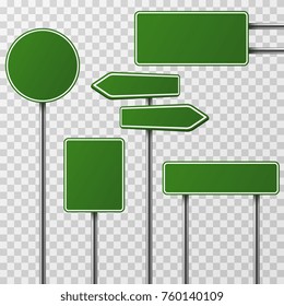 Realistic blank green street and road signs isolated vector. Set of street traffic sign, road signpost direction illustration