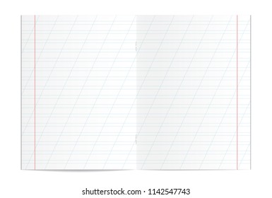 Realistic blank handwriting practice copy book spreadsheet