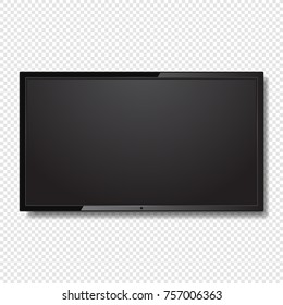 Realistic Blank Led TV Screen on Transparent Background. Vector