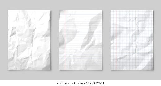 Realistic blank lined crumpled paper sheet with shadow in A4 format isolated on gray background. Notebook or book page. Design template or mockup. Vector illustration. - Shutterstock ID 1575972631