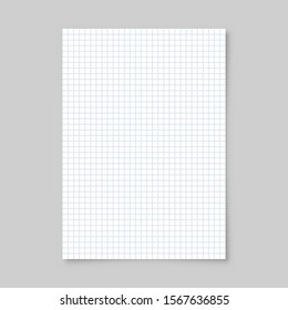 Realistic blank lined paper sheet with shadow in A4 format isolated on gray background. Notebook or book page. Design template or mockup. Vector illustration.