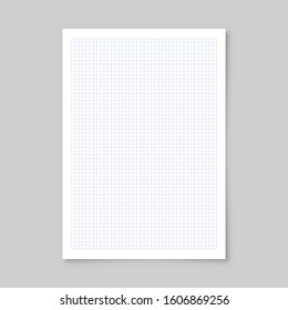 Realistic blank lined paper sheet with shadow in A4 format isolated on gray background. Notebook or book page. Design template or mockup. Vector illustration.