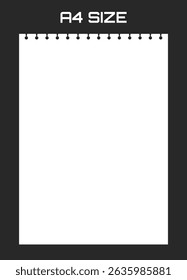 Realistic blank lined paper sheet in A4 format isolated on black background. Notebook or book page.