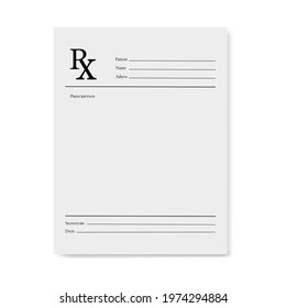 Realistic Blank Medical Prescription Form Isolated On White Background.Vector Illustration Of Rx Pad Template.Healthcare, Hospital, And Medical Diagnostics Concept.