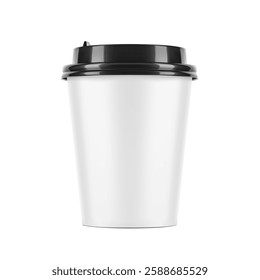 Realistic blank mock up paper cup with plastic lid. Coffee to go, take out mug. Vector illustration isolated and can be use for any backgrounds. EPS10.