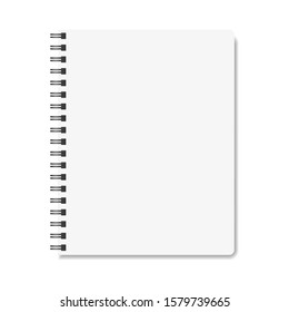 Realistic blank notebook (size: 9x11,5) with metallic spiral isolated on white background