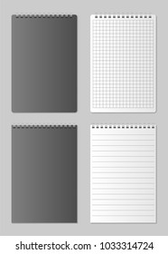 Realistic blank open and closed Notebook organizer. Realistic spiral notepad mockup for design. Set of notepad isolated. vector illustration