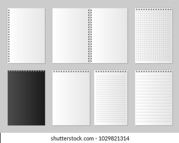 Realistic blank open and closed organizer. Notebook and notepad set mock up isolated. Diary paper page organizer and Notebook. vector illustration