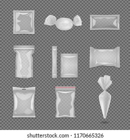 Realistic blank pack templates set in different shape and size isolated vector illustration 