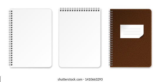 Realistic blank pages notebook template with spiral. Vector mockup notebooks with lines for writing or sketching.