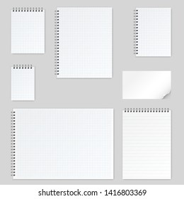 Realistic blank pages notebook template with spiral. Vector mockup notebooks with lines for writing or sketching.