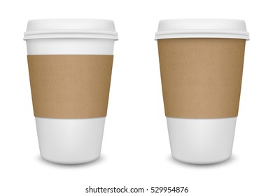 Realistic blank paper coffee cup set isolated on white background. Vector design template.